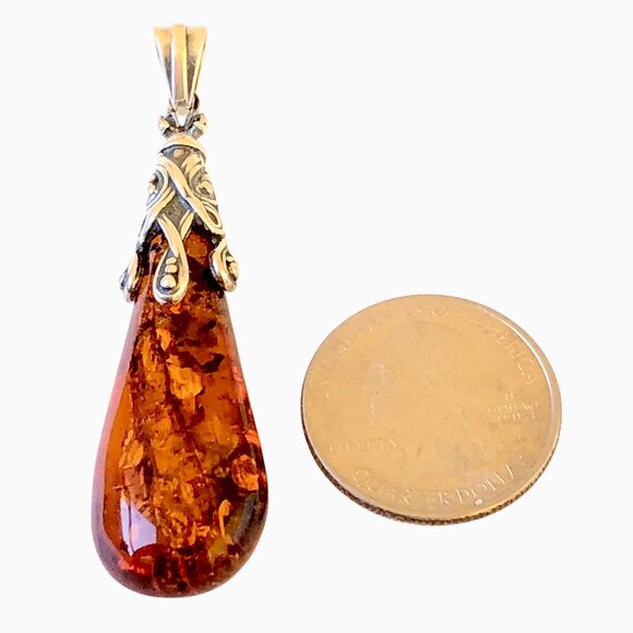 Sterling Silver Honey Baltic Amber Teardrop Pendant - Picture 2 of 11